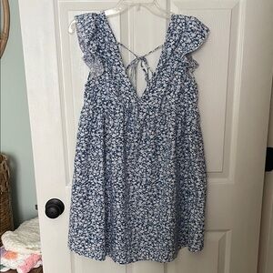 Source Unknown Blue and White Floral Mini Dress
